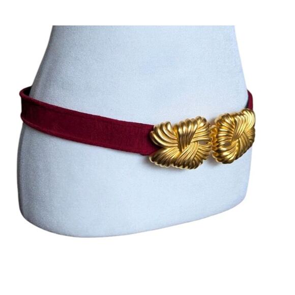 Vtg Carlisle Red Suede leather belt gold tone buckle Women M 80s 90s Art Deco main image 11